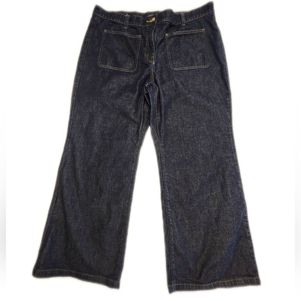 J. Crew Flat Front Dark Blue Wash Bootcut Trouser Jeans, Size 32 (14) - Picture 2 of 10